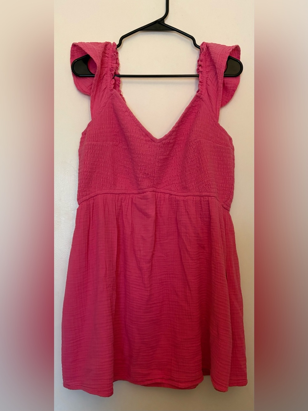 Hollister Ruffled Strap V-Neck Mini Dress in Hot Pink